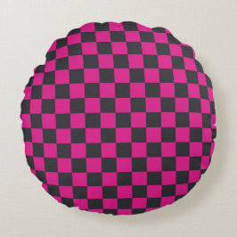 Cojín Redondo Magenta and smoke checkerboard pattern