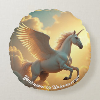 Cojín Redondo Magical alado unicornio nombre Monograma
