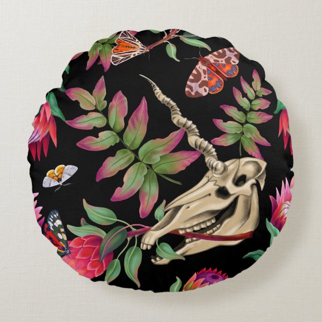 Cojín Redondo Magical Forest Unicorn Dark Pattern. (Anverso)