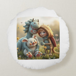 Cojín Redondo „Magische Freunde im Blütenland“