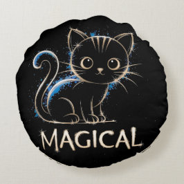 Cojín Redondo Magisches schwarzes Kätzchen