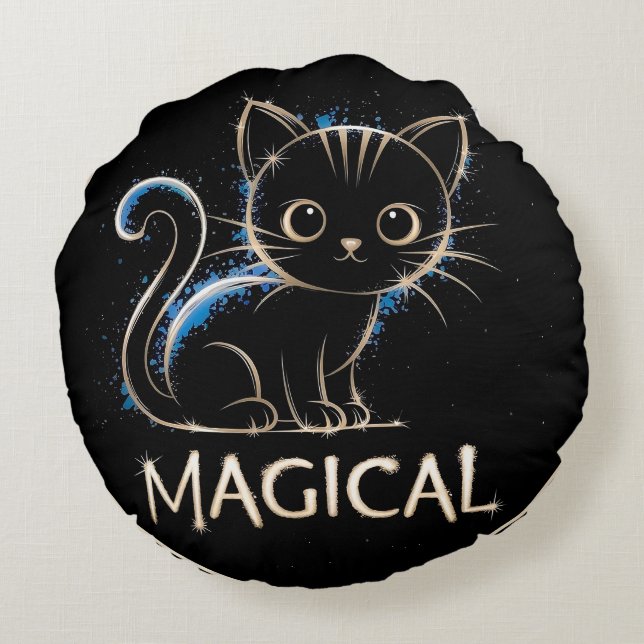 Cojín Redondo Magisches schwarzes Kätzchen (Reverso)