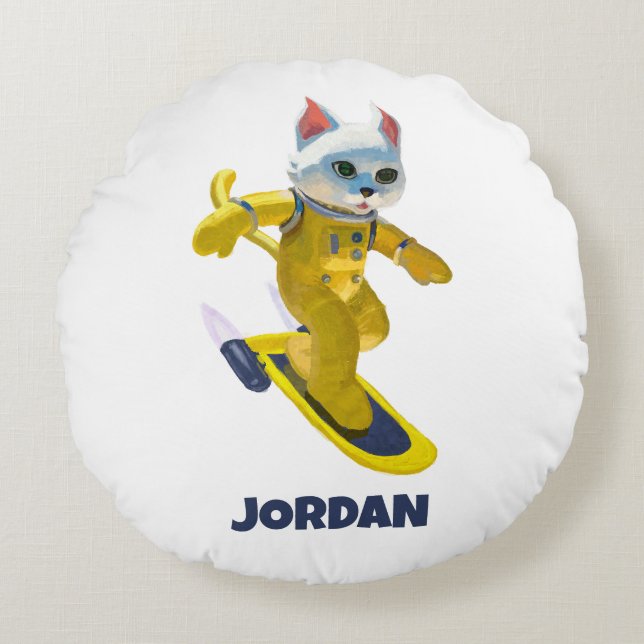 Cojín Redondo Magnate de skateboard volador personalizado (Anverso)