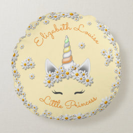 Cojín Redondo Magnífica princesa de unicornio amarilla