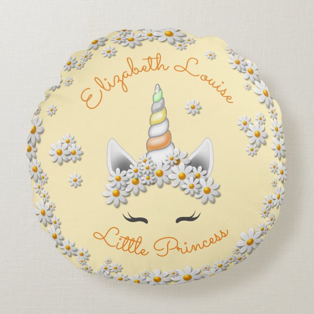 Cojín Redondo Magnífica princesa de unicornio amarilla (Anverso)