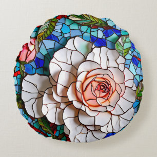 Cojín Redondo Magnífico patrón de flores de mosaico