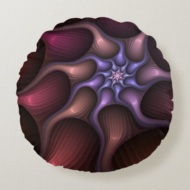 Cojín Redondo Magnífico Resumen Brillante Fractal a rayas (Anverso)