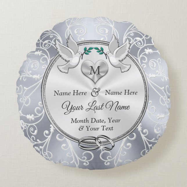 Cojín Redondo Magníficos regalos de boda monogramados para la no (Anverso)