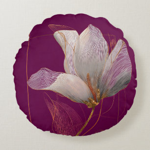 Cojín Redondo Magnolia Blanca Línea Dorada Magenta