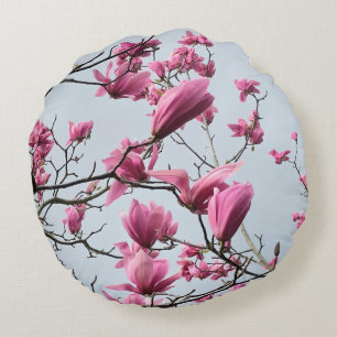 Cojín Redondo Magnolia rosa elegante florece Hanami pacífico