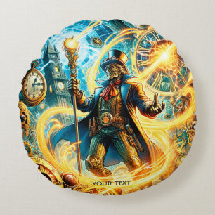 Cojín Redondo Mago del tiempo de fantasía lindo steampunk