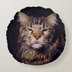 Cojín Redondo maine coon sobre un fondo negro joven, gato, c