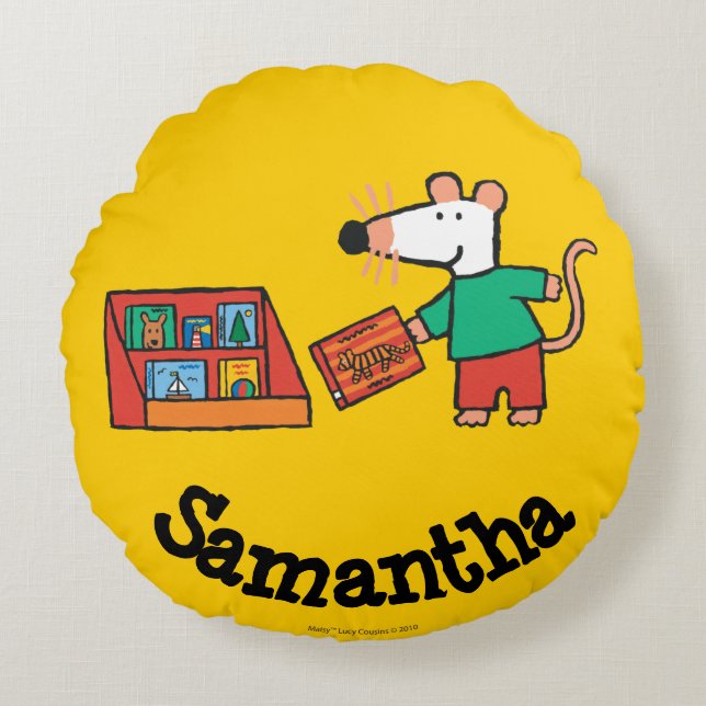 Cojín Redondo Maisy con los libros de la biblioteca (Anverso)