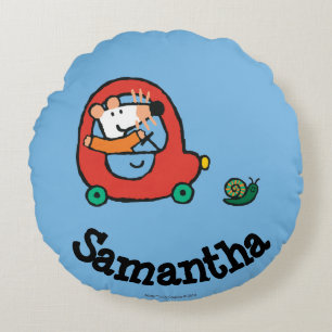 Cojín Redondo Maisy conduce un auto rojo limpio