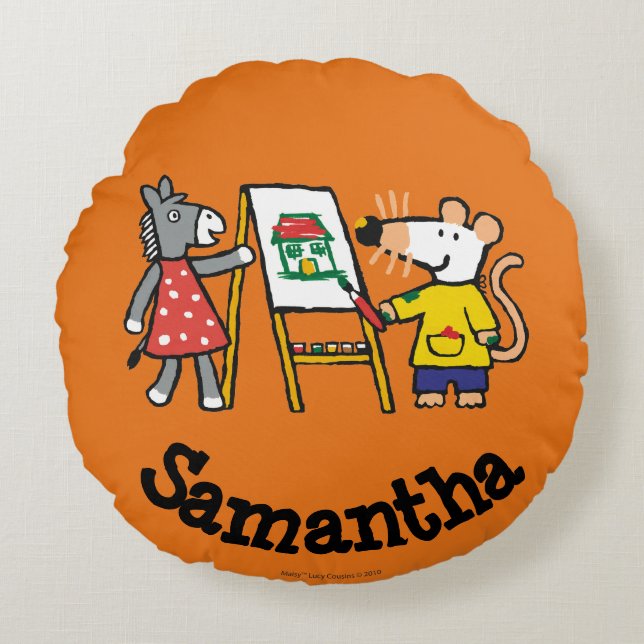 Cojín Redondo Maisy y pintura manchada en el preescolar (Anverso)