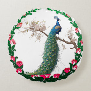 Cojín Redondo "Majestic Peacock Paradise"