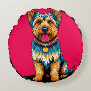 Cojín Redondo Majestuoso retrato de perro vibrante