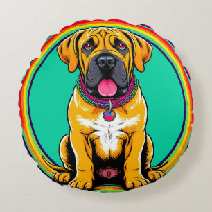 Cojín Redondo Majestuoso retrato de perro vibrante