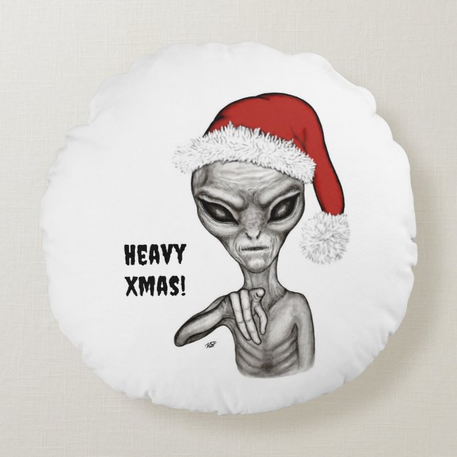 Cojín Redondo Malo Alien , Pesada Navidad ! (Anverso)