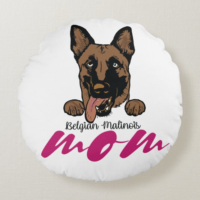 Cojín Redondo mamá belga malinois (Anverso)