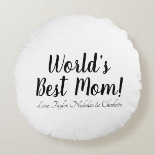 Cojín Redondo Mamá del mundo negro blanco script personalizado l