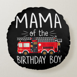 Cojín Redondo Mamá del niño cumpleaños bombero camión bombero Fa