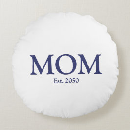 Cojín Redondo Mamá personalizado blanco azul marino fecha establ