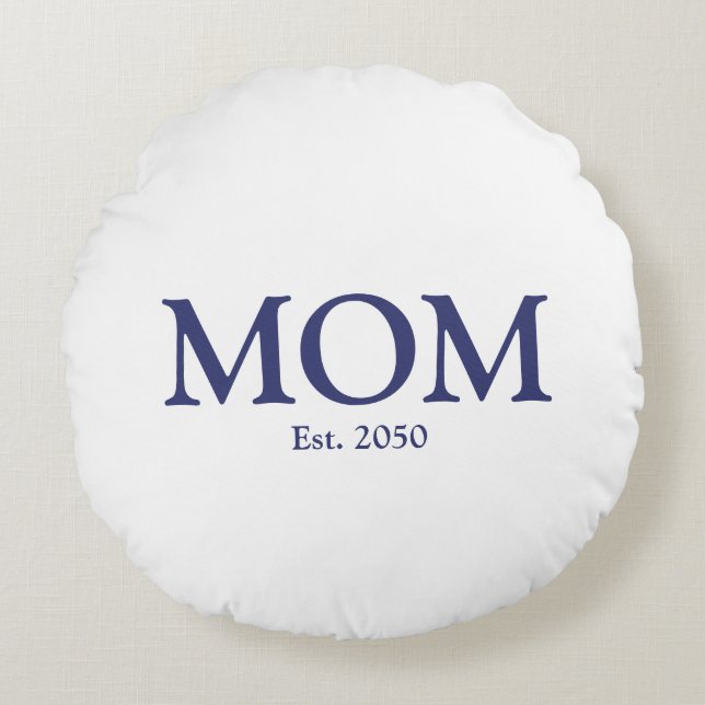 Cojín Redondo Mamá personalizado blanco azul marino fecha establ (Anverso)