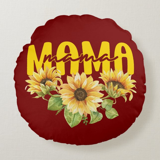 Cojín Redondo Mama Sunflower Sunshine - Alegre diseño floral (Anverso)