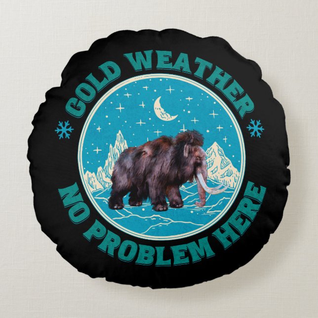 Cojín Redondo Mamut de Clima Frío Humor Invernal (Anverso)