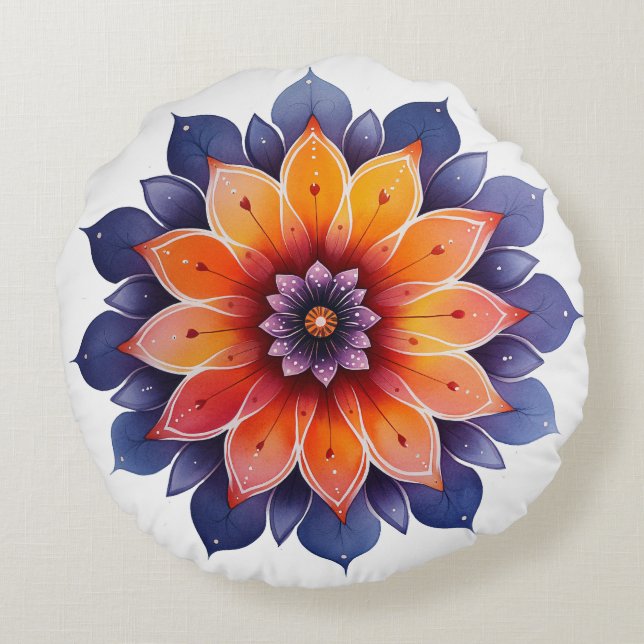 Cojín Redondo Manadala- Blüte- boho- Rundes Kissen (Reverso)