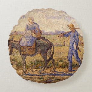 Cojín Redondo Mañana de Vincent van Gogh el  , saliendo trabaja