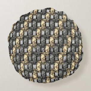 Cojín Redondo Mancha gris y dorada, trozos rectangulares tallado