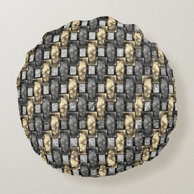 Cojín Redondo Mancha gris y dorada, trozos rectangulares tallado (Reverso)