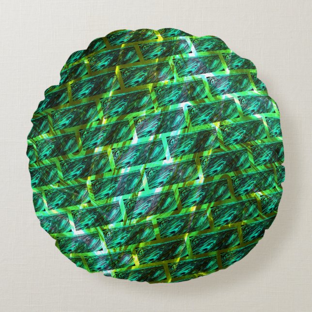 Cojín Redondo ¿Mancha verde, arañada, cuadrícula o ladrillo dife (Anverso)