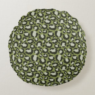 Cojín Redondo Manchas de leopardo glamorosas verde musgo estampa