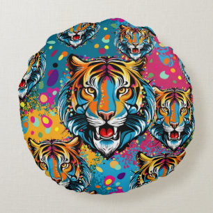 Cojín Redondo Manchas de pintura de colores Arcoiris Cabeza de T