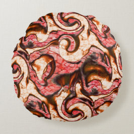 Cojín Redondo Manchas rojas y coralinas abstractas de estilo woo