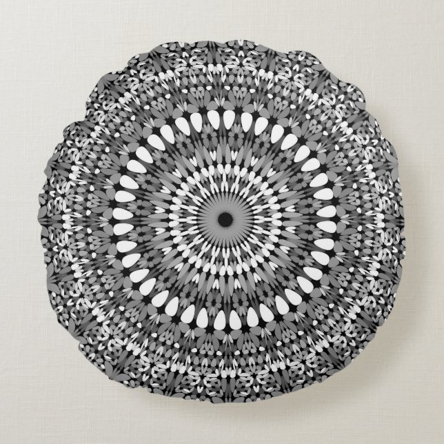Cojín Redondo Mandala adornada gris de la grava (Anverso)