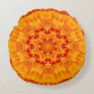 Cojín Redondo Mandala anaranjada de la maravilla
