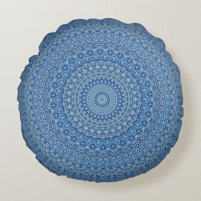 Cojín Redondo Mandala azul (Anverso)