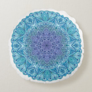 Cojín Redondo Mandala azul de la acuarela