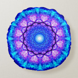 Cojín Redondo Mandala azul y púrpura brillante