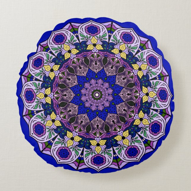 Cojín Redondo Mandala Blueberry Blue Violet (Anverso)