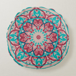 Cojín Redondo Mándala boho rosa y turquesa