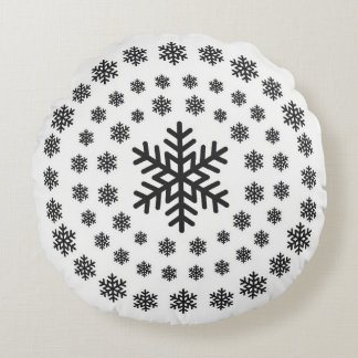 Cojín Redondo Mandalá de copos de nieve minimalista en blanco y 