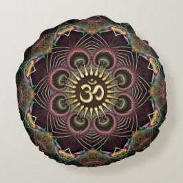 Cojín Redondo Mándala de energía fractal de flor de la tierra sí