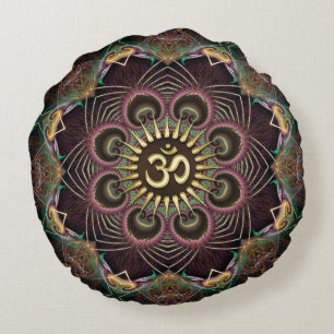 Cojín Redondo Mándala de energía fractal de flor de la tierra sí