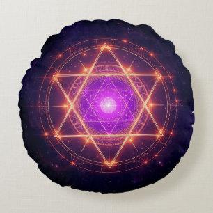 Cojín Redondo Mandala de Geometría Sagrada: Luz dentro del Cosmo