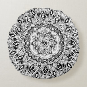 Cojín Redondo Mandala de la flor con la semilla de la vida